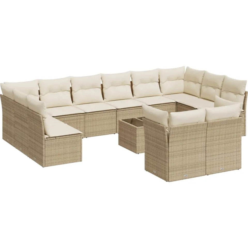 vidaXL 13-delige Loungeset met kussens poly rattan beige