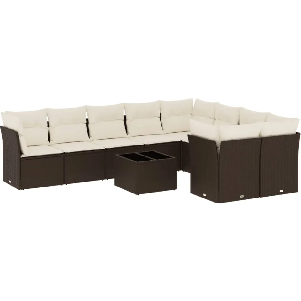 vidaXL 10-delige Loungeset met kussens poly rattan bruin, foto 3