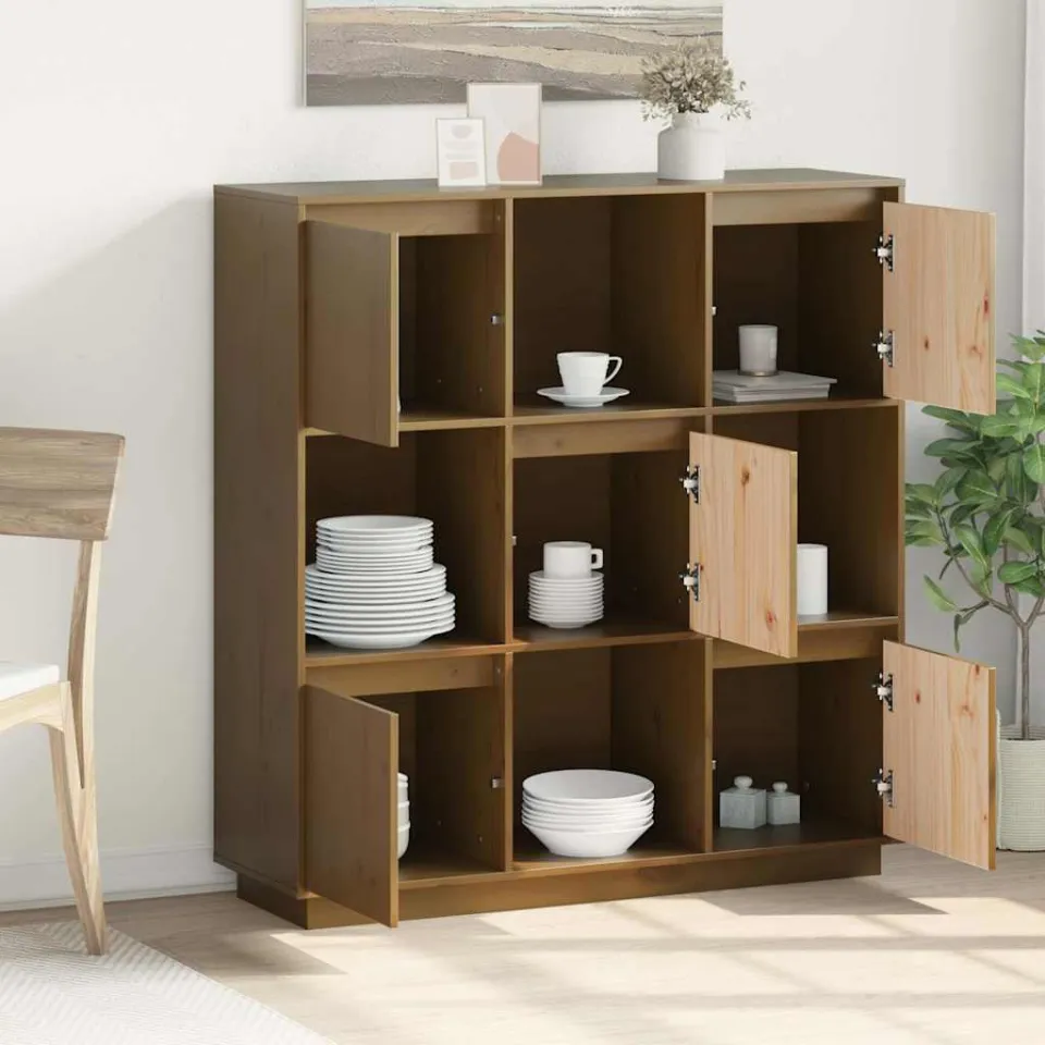 vidaXL Hoge kast 110,5x35x117 cm massief grenenhout honingbruin bruin, foto 3