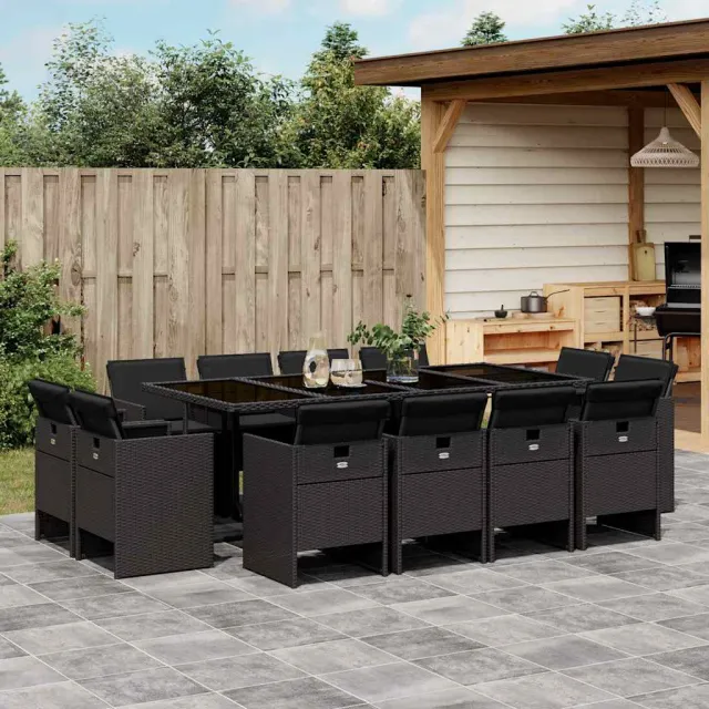vidaXL 13-delige Tuinset met kussens poly rattan zwart, foto 2