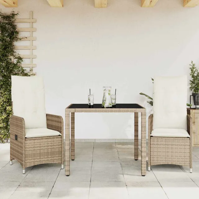 vidaXL 3-delige Bistroset met kussens poly rattan beige, foto 2