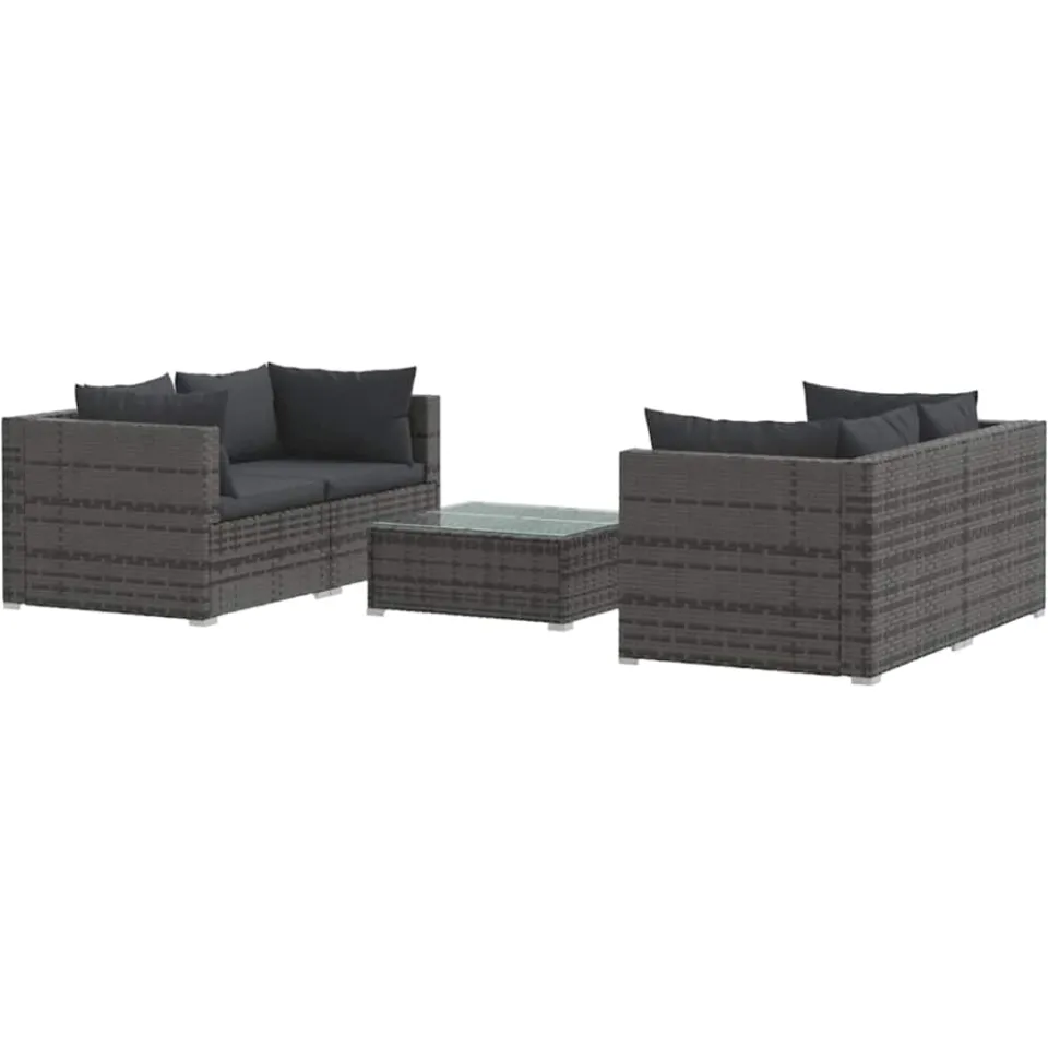 vidaXL 5-delige Loungeset met kussens poly rattan grijs