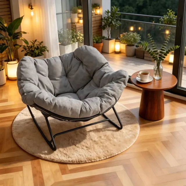 STILVORA Schommelstoel 91 x 102,5 x 77 cm - Omhullend Ei Vormig Design Met Armleuningen - Voor Woonkamer En Balkon - Chenille Lichtgrijs
