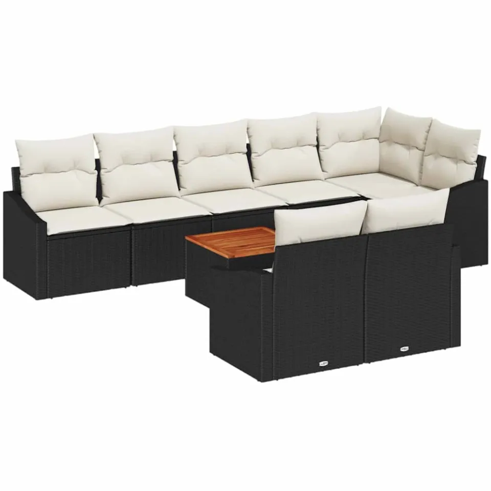 vidaXL Tuinbankenset 9 st Zwart en Crème poly rattan