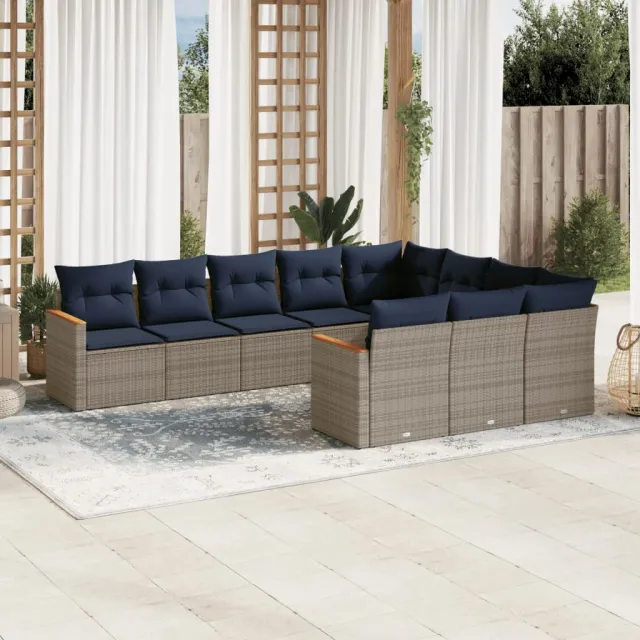 vidaXL 10-delige tuinbankset met kussens, grijs polyrotan, foto 2