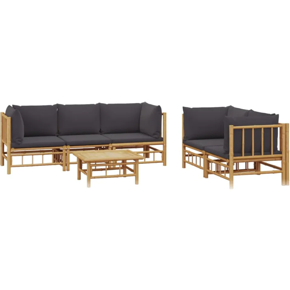 vidaXL 6-delige Loungeset met kussens bamboe donkergrijs Bruin