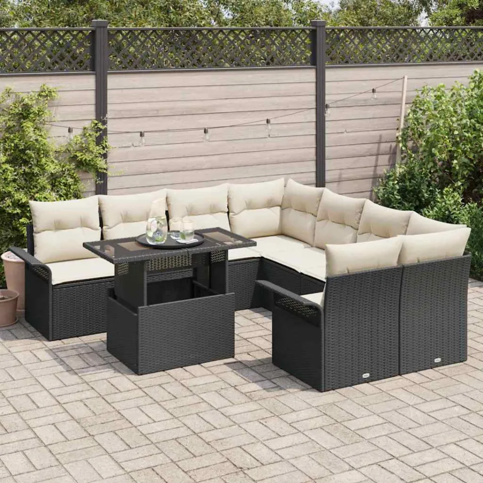 vidaXL Tuin Sofa Set 9 st Zwart poly rattan, foto 3