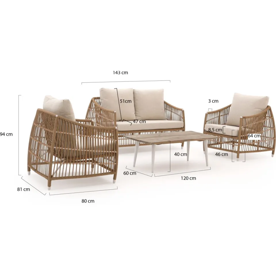 Manifesto Furniture Manifesto Ortello/ROUGH-K stoel-bank loungeset 4-delig 4-zits wit, foto 2