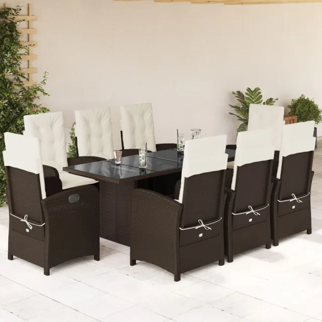 vidaXL 9-delige Tuinset met kussens poly rattan bruin, foto 2