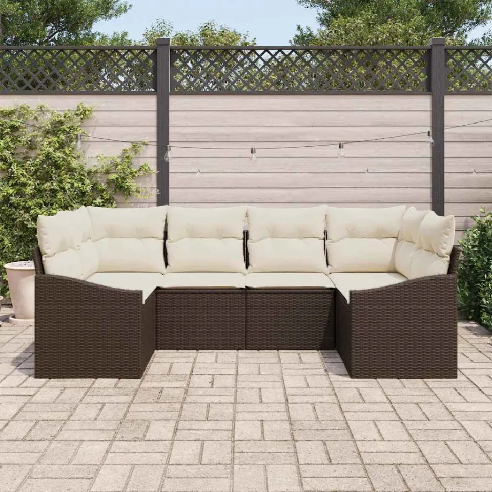 vidaXL Tuinbankenset 6 st Bruin en Crème poly rattan, foto 3