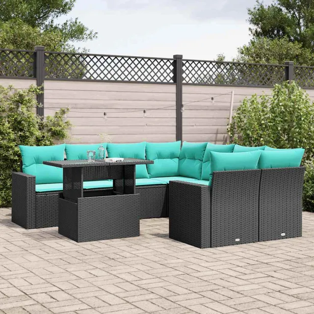vidaXL 9-delige tuinbankset met kussens van zwart polyrotan, foto 2