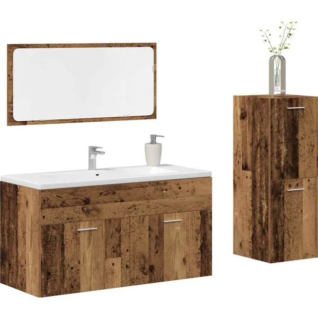 vidaXL 3-delige Badkamermeubelset bewerkt hout oud houtkleurig Bruin