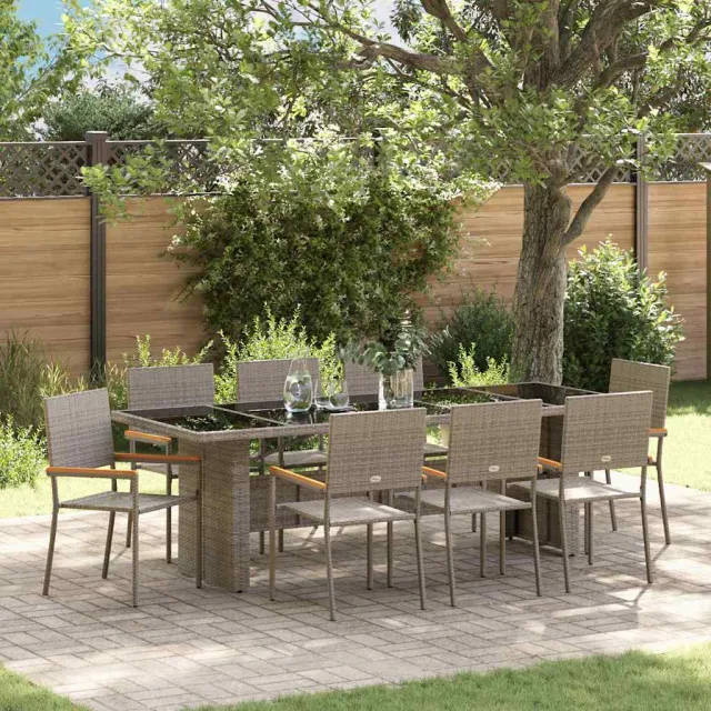 vidaXL Tuin eettafelset 9 st Grijs poly rattan, foto 2