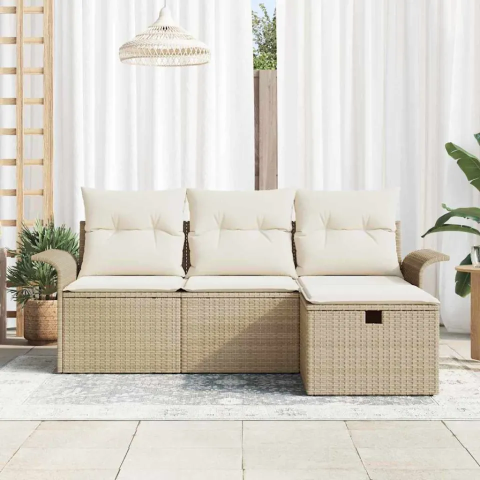 vidaXL Tuin Sofa Set 4 st Poly riet beige, foto 3