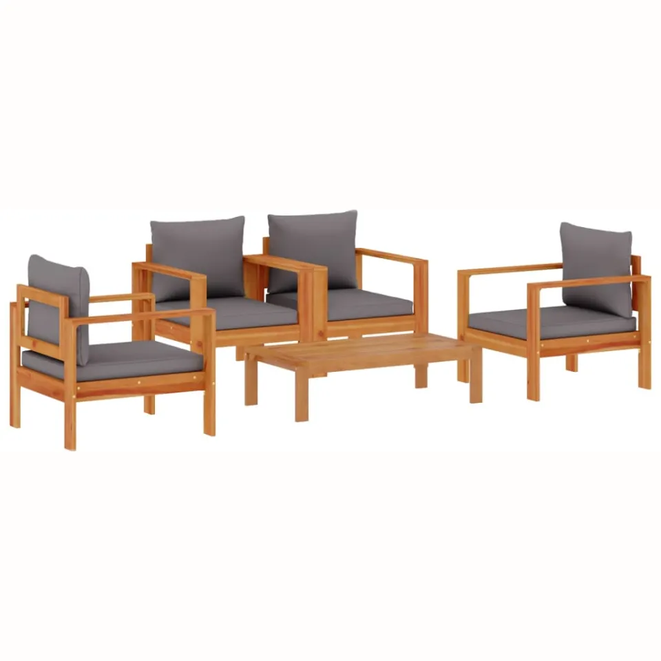 vidaXL 5-delige Loungeset met kussens massief acaciahout Grijs