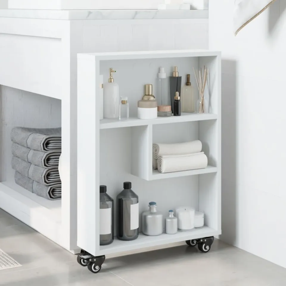 vidaXL Opbergtrolley smal 48x13x68 cm bewerkt hout wit, foto 2