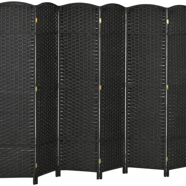 MakkelijkMooi 6 Panelen Ruimte Verdeler - Kamerscherm - Opvouwbare Zwarte Roomdivider - 240 x 170 (B x H) - Frame van Dennehout