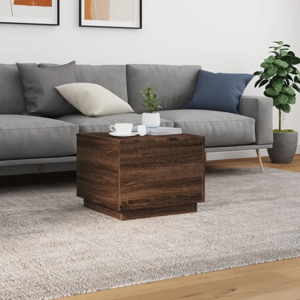 vidaXL Salontafel met LED-verlichting 50x50x40 cm bruin eikenkleur, foto 3