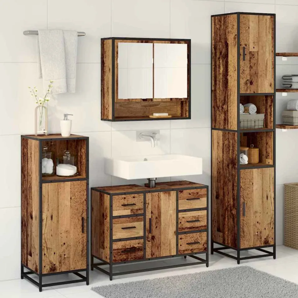 vidaXL Badkamermeubelset 3 st Oud Hout 90 x 33 x 60 cm Bewerkt hout bruin, foto 3