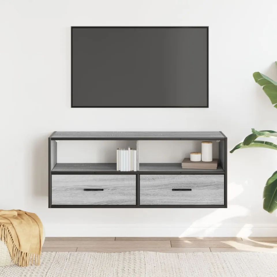 vidaXL Tv-meubel 100x31x39,5 cm bewerkt hout metaal grijs sonoma eiken, foto 2