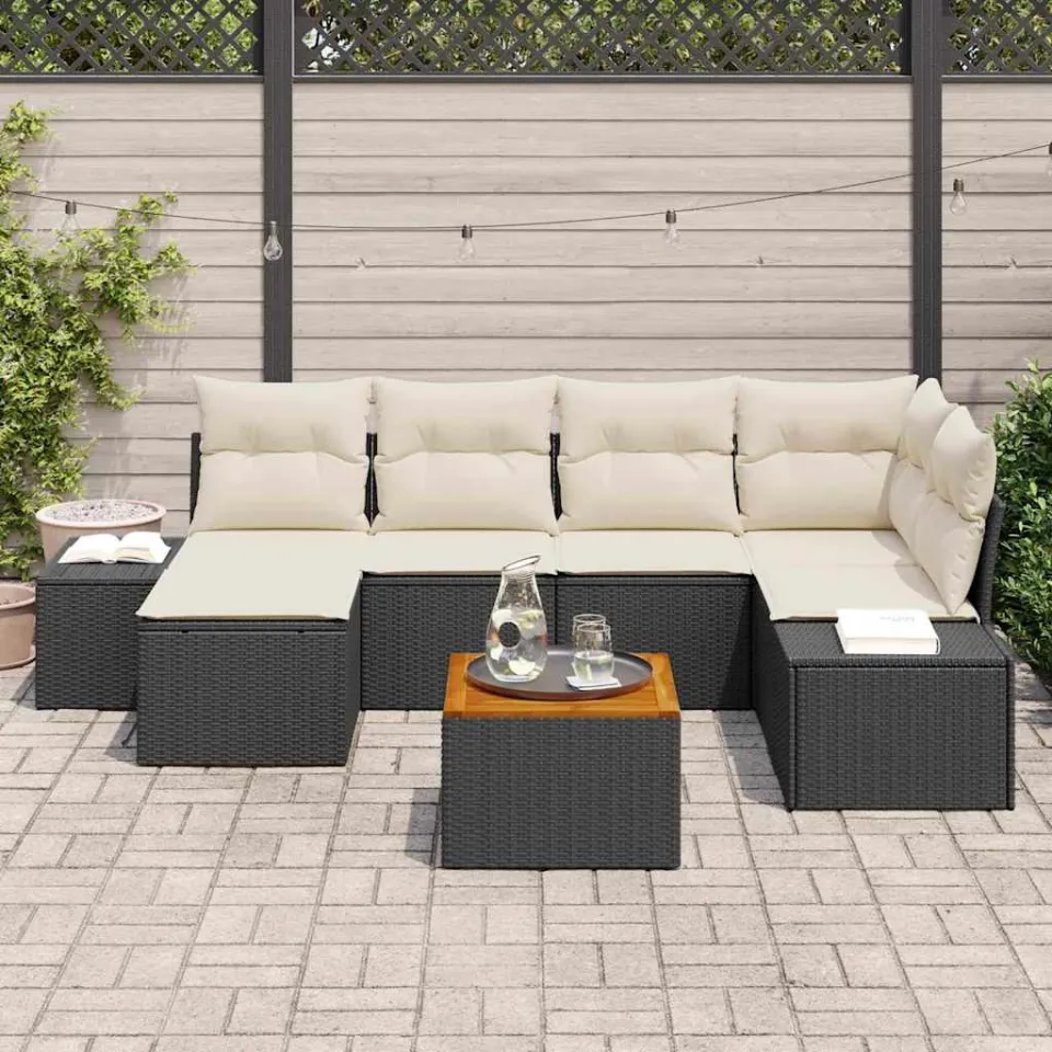 vidaXL Tuin Sofa Set 7 st Zwart en wit, foto 3
