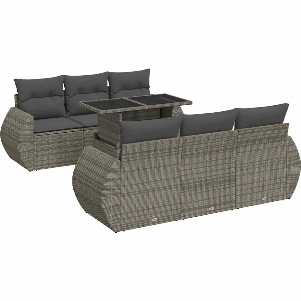 vidaXL 7-delige Loungeset met kussens poly rattan grijs, foto 3