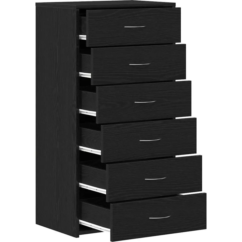 vidaXL Dressoir met 6 lades 50x34x96 cm spaanplaat zwart eikenkleurig, foto 4
