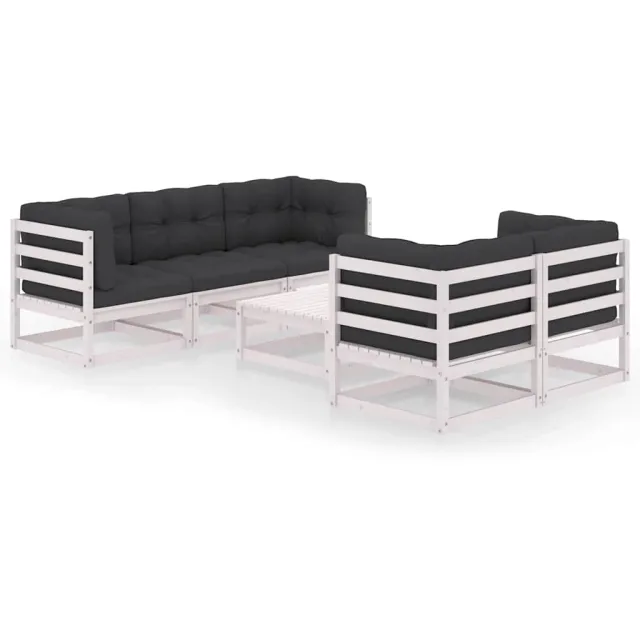 vidaXL 6-delige Loungeset met kussens massief grenenhout wit, foto 2