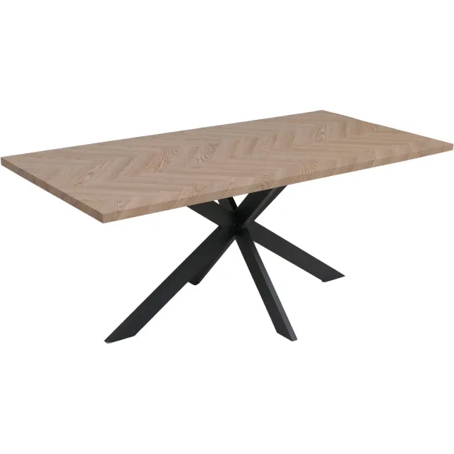 MCW Eettafel MCW-O55, keukentafel Eettafel, industrieel MDF metaal 180 cm ~ licht eikenlook