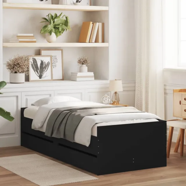 vidaXL Bedframe met lades zwart 75x190 cm Small Single