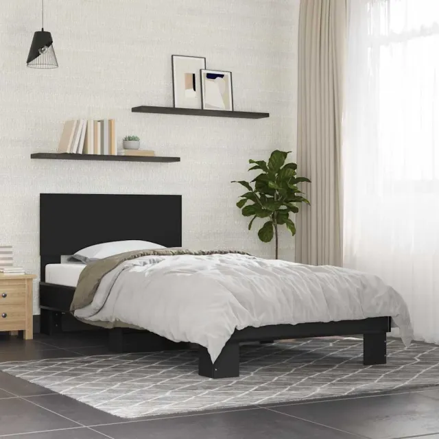 vidaXL Bedframe bewerkt hout en metaal zwart 75x190 cm