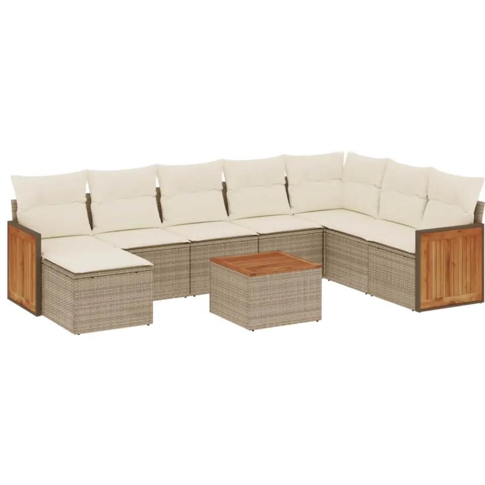vidaXL 9-delige Loungeset met kussens poly rattan beige, foto 3