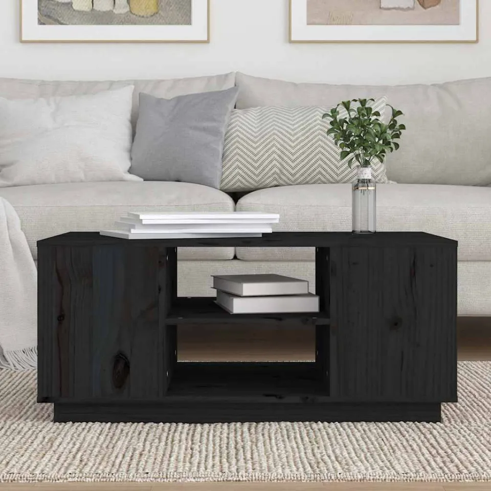 vidaXL Salontafel 90x49x40,5 cm massief grenenhout zwart, foto 3