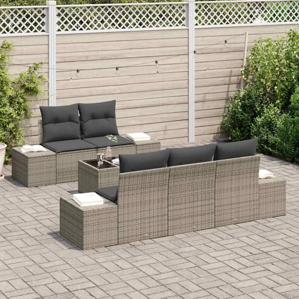 vidaXL Tuin Sofa Set 6 st Grijs poly rattan, foto 3