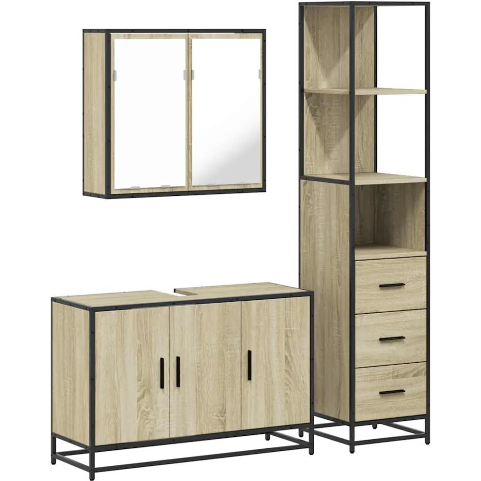 vidaXL 3-delige Badkamermeubelset bewerkt hout sonoma eikenkleurig, foto 3