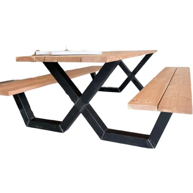 Rockwood® Rolstoel Picknicktafel Cross Over 2.20m met 1 rugleuning en afgeronde hoeken Naturel