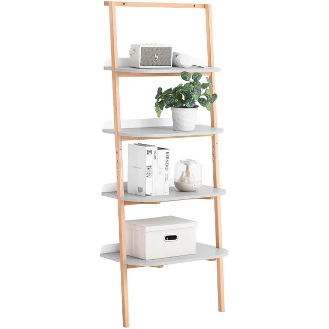 SoBuy HSTR02-HG Ladderkast met 4 Niveaus - Open Boekenkast en Opbergrek op Poten - Voor Woonkamer, Slaapkamer en Kantoor - 65 x 39 x 169 cm - Grijs Grijs, Houtkleur