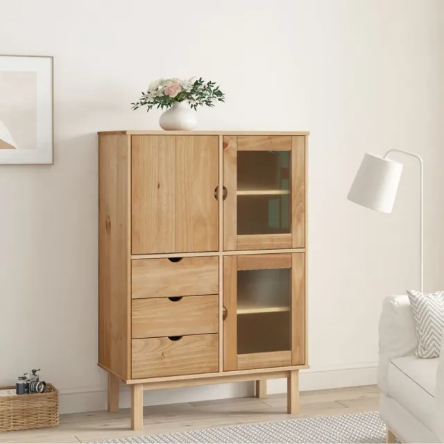 vidaXL Hoge kast OTTA 85x43x125 cm massief grenenhout bruin