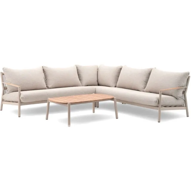 Belito Julia Loungeset 4-delig | 258 x 258 cm | Taupe Rope & Aluminium | Met Teak Koffietafel Beige