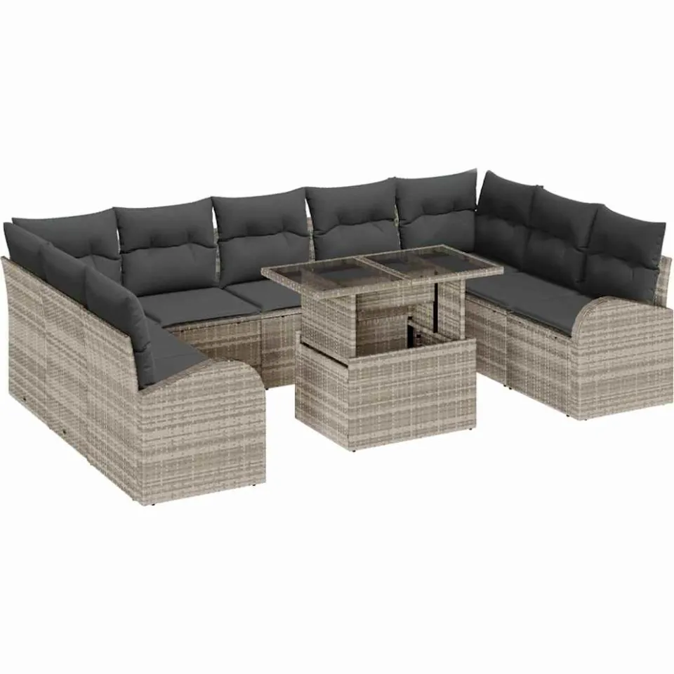vidaXL Tuin Sofa Set 10 st Lichtgrijs Poly riet