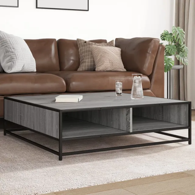 vidaXL Salontafel 100x100x30 cm bewerkt hout en metaal grijs sonoma, foto 2