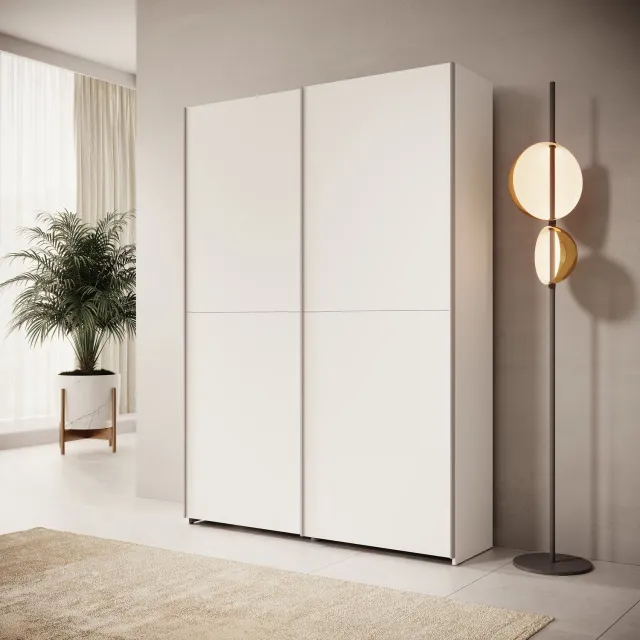 MEUBELLA Helvar - Kledingkast met schuifdeuren - Wit - 150x39x211 cm