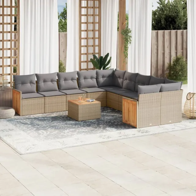 vidaXL 11-delige Tuinset met kussens poly rattan beige, foto 2