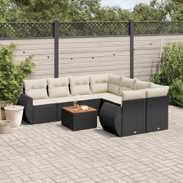 vidaXL 9-delige Loungeset met kussens poly rattan zwart, foto 2