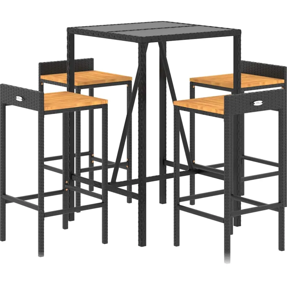 vidaXL 5-delige Tuinbarset poly rattan en massief acaciahout zwart