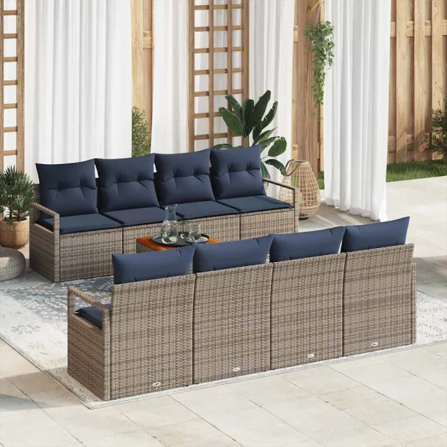 vidaXL Tuinbankenset 9 st Grijs poly rattan, foto 2