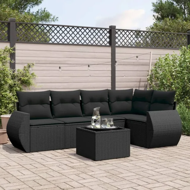 vidaXL 6-delige Loungeset met kussens poly rattan zwart, foto 2