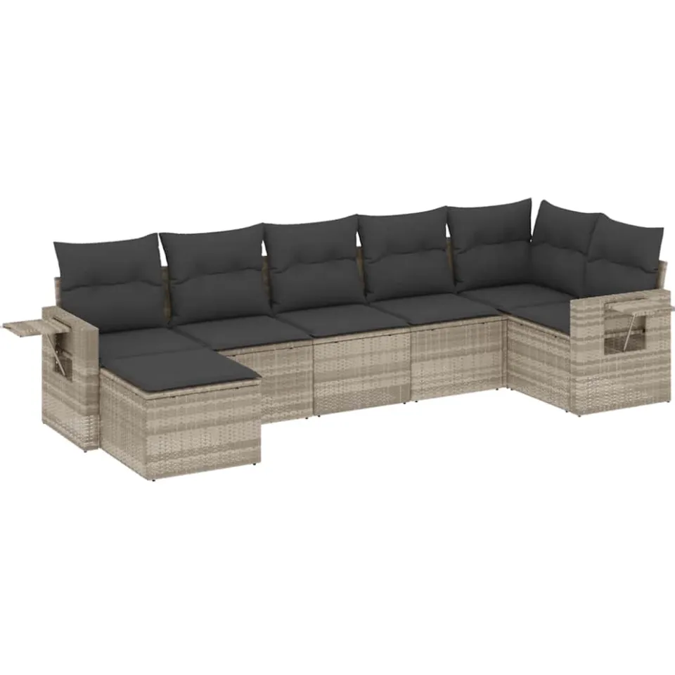 vidaXL 7-delige Loungeset met kussens poly rattan lichtgrijs grijs, foto 3