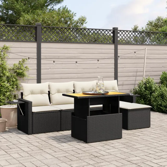 vidaXL 6-delige Loungeset met kussens poly rattan zwart, foto 2