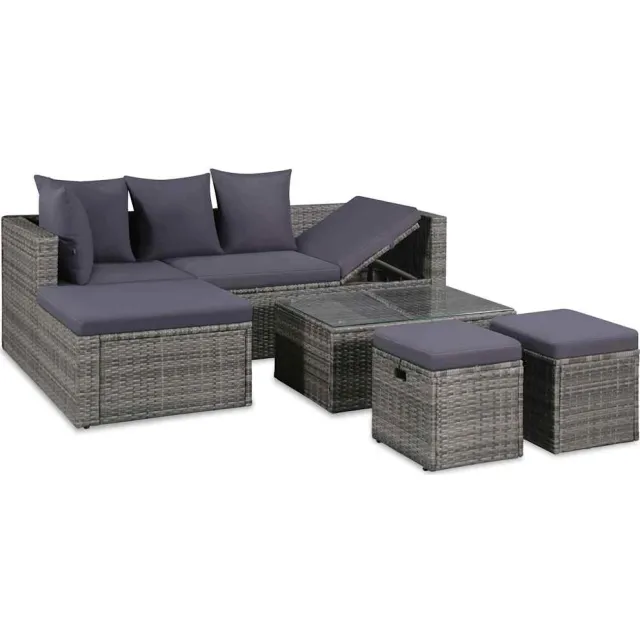 vidaXL 4-delige Loungeset met kussens poly rattan grijs